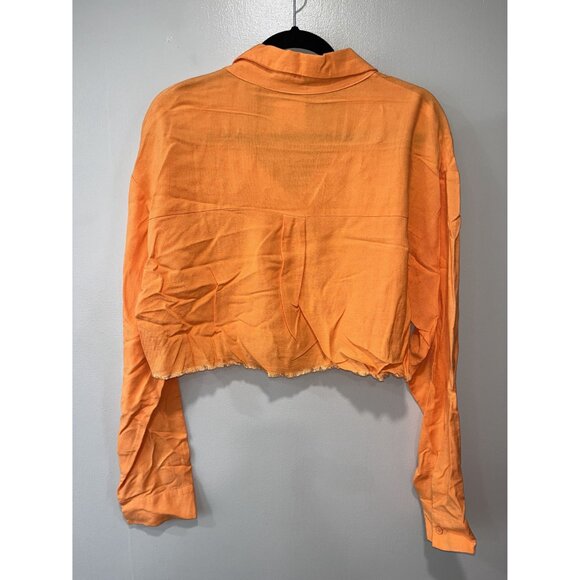 Blue Blush Heidi Cropped Button-Up Shirt, Medium, Orange - Picture 2 of 9